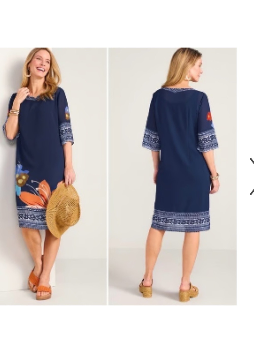 Soft Surroundings Woman's Blue Hibiscus Light-Weight Vacation Shift Dress Sz Med